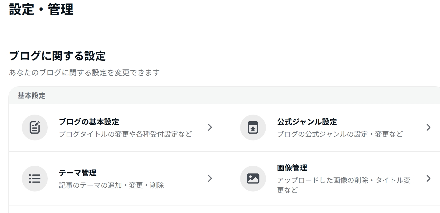 ブログに関する設定画面